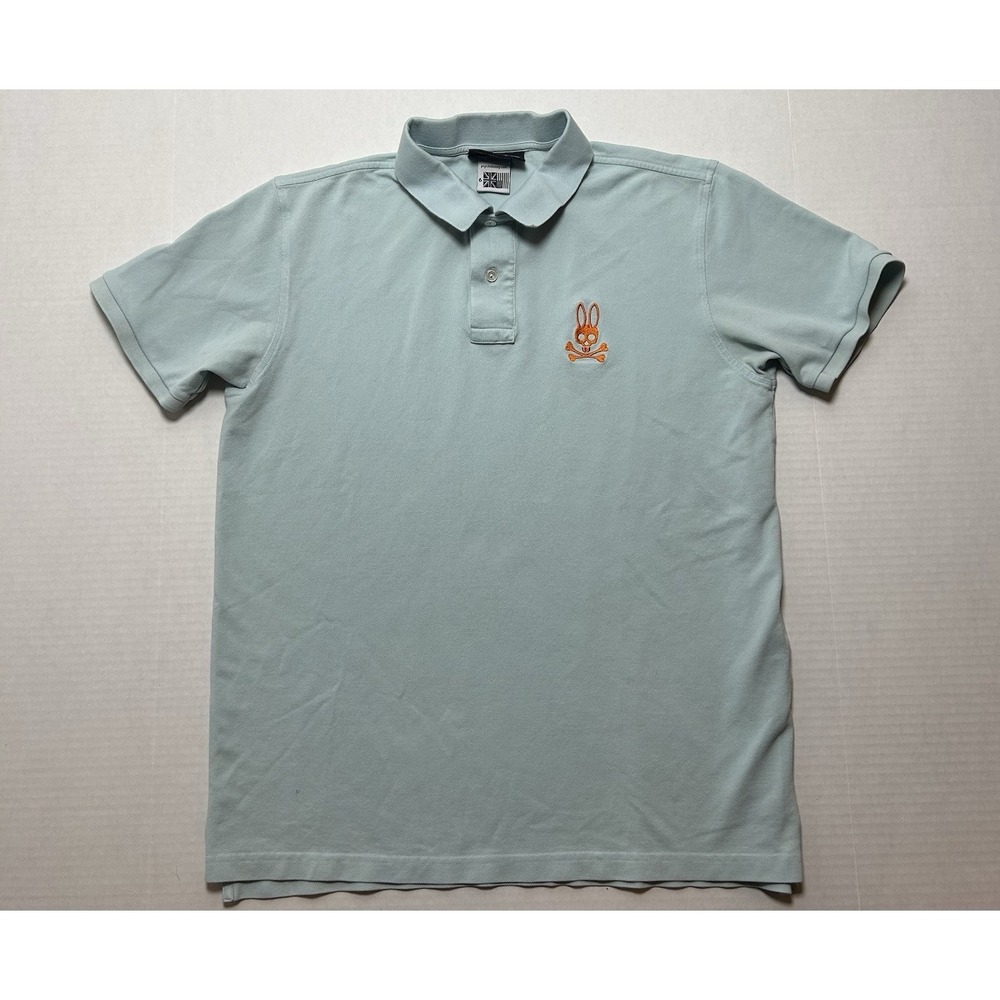 Psycho Bunny Men SZ L / 6 Green Stanwood Pique Polo Shirt Orange skull logo Golf